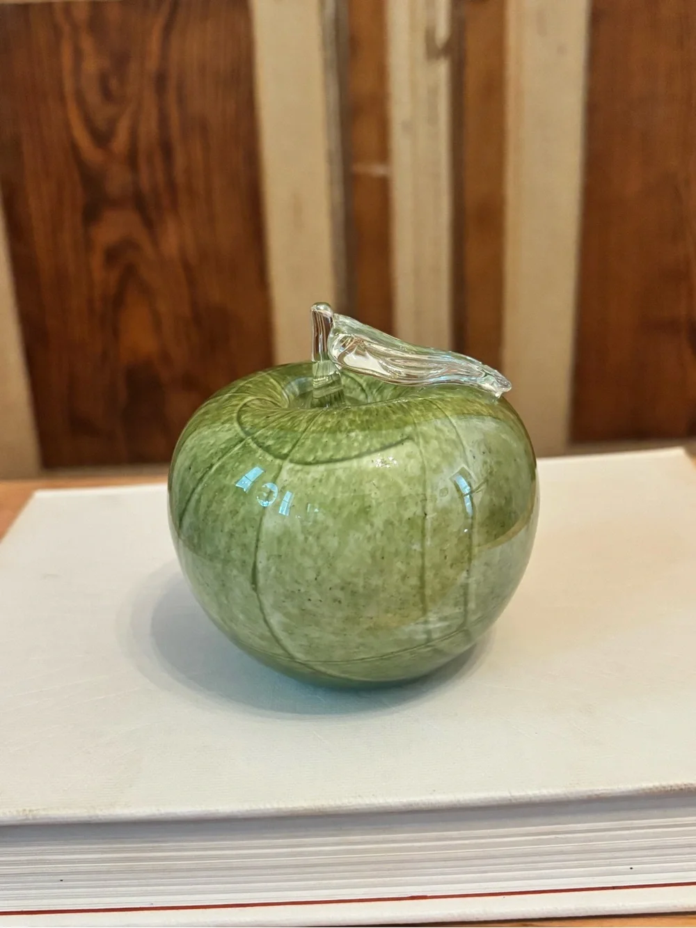 Green Glass Apple Paperweight
